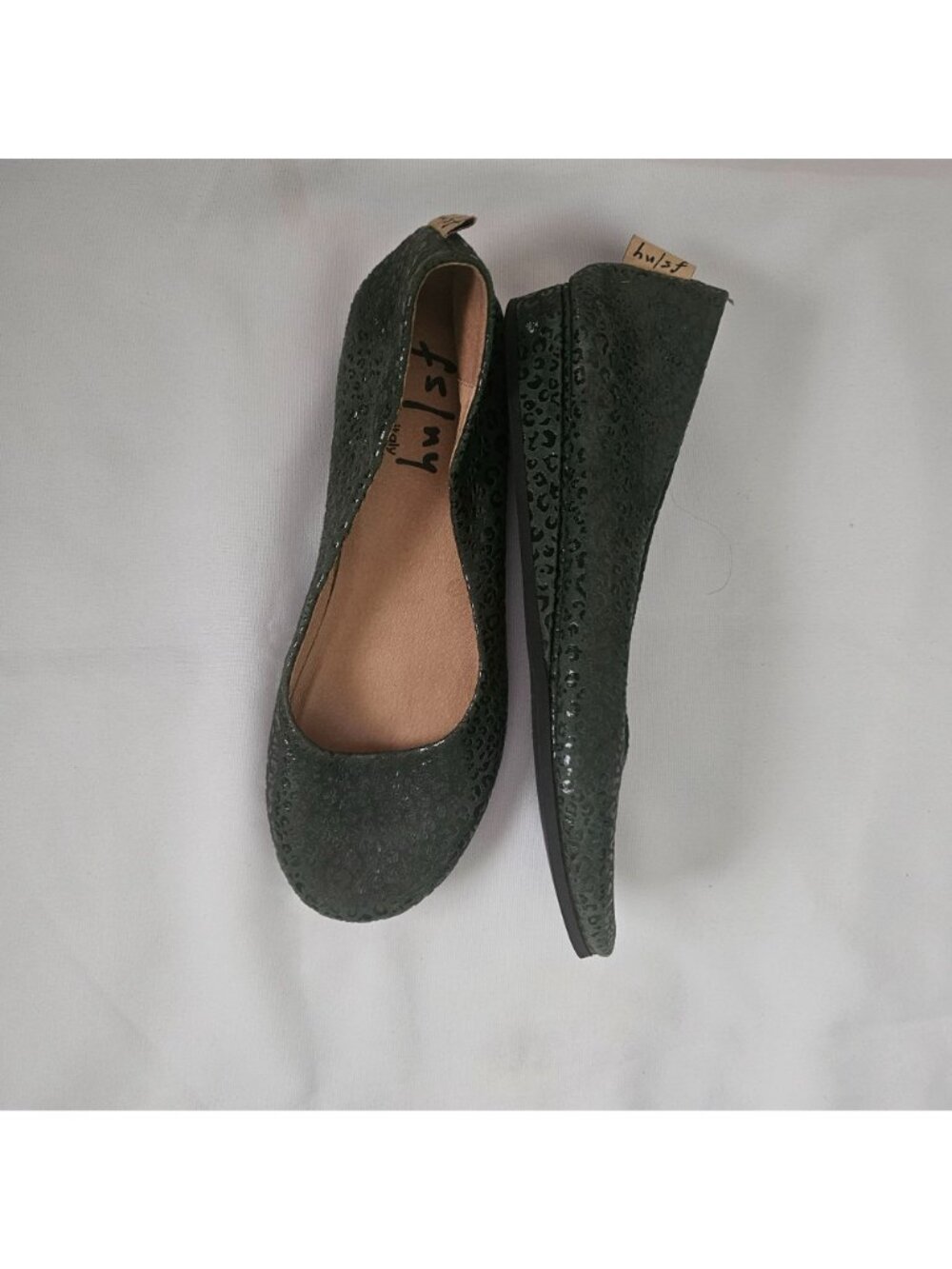 French Sole FS/NY Dark Green Leopard Print Zeppa Semi-Wedge Shoe Women's 7.5 - Picture 5 of 12